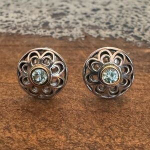 Rare Pandora Spinel 14K & SS Vintage Allure Stud Earrings